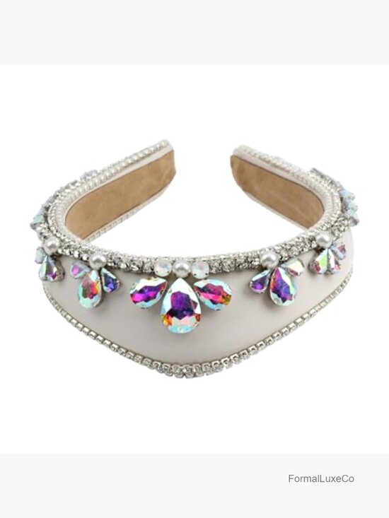 Wide Padded Crystal Pearl Baroque Crown Hairband Statement Headband